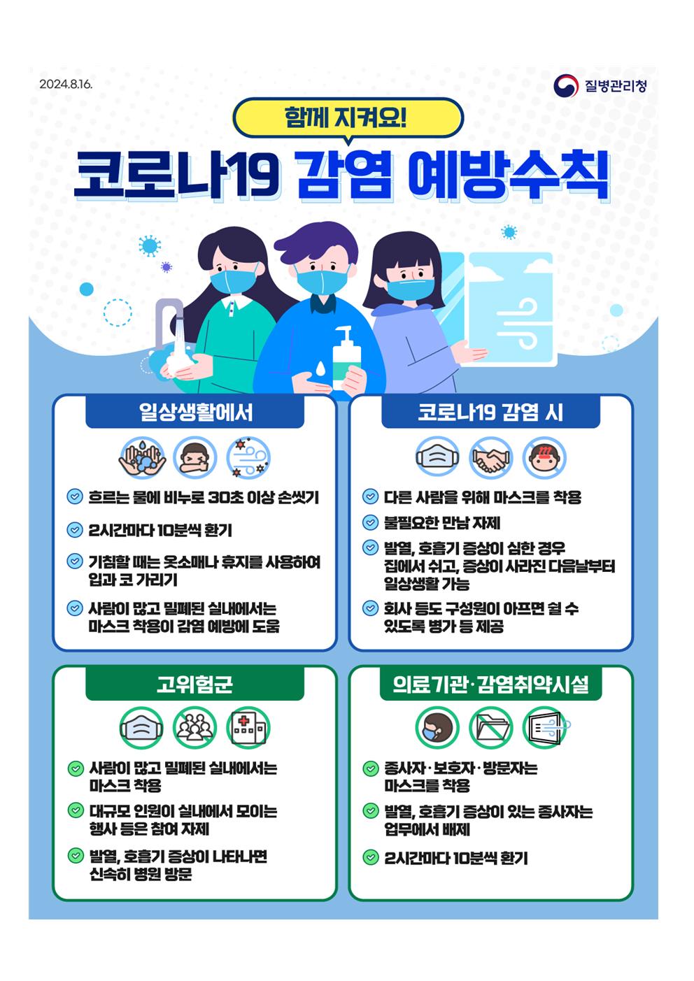 코로나19 및 감염병 예방을 위한 준수사항 안내(2024.8)002